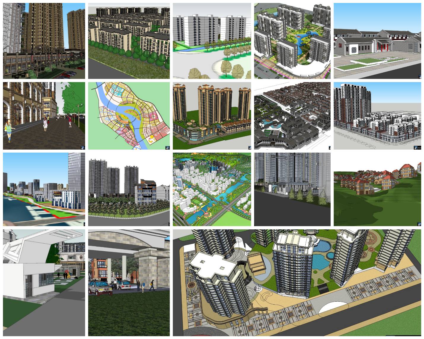 💎【Sketchup Architecture 3D Projects】Residential Building Landscape Sketchup Model V9