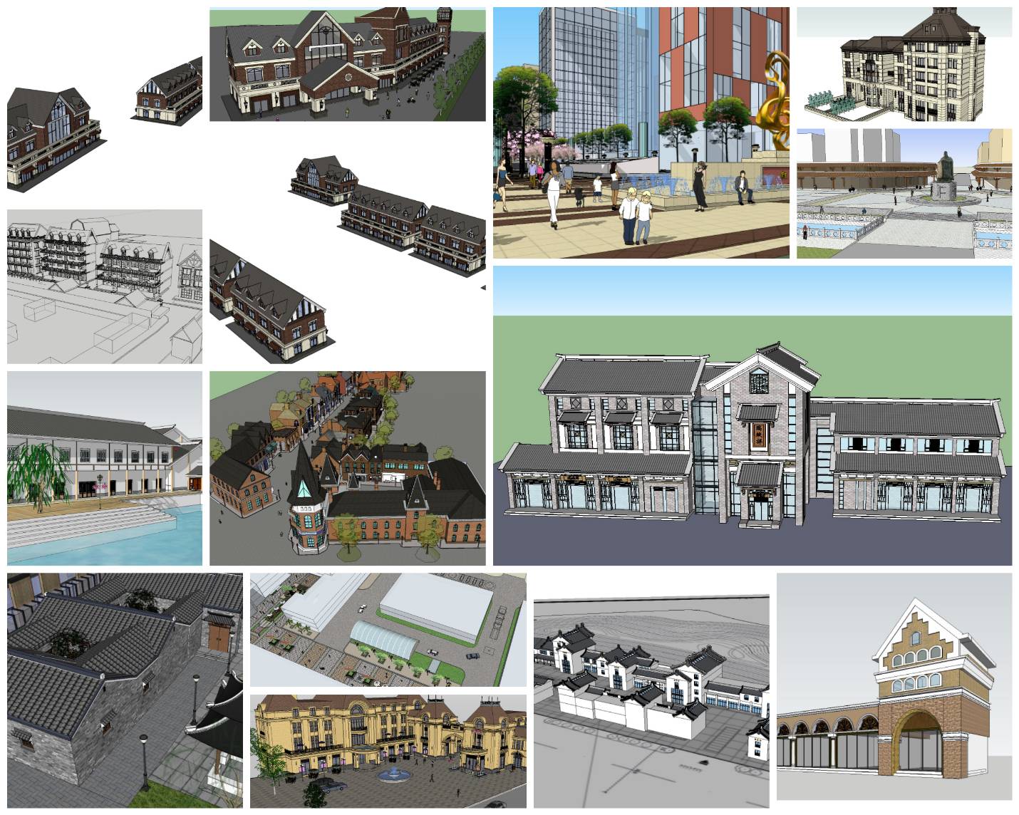 💎【Sketchup Architecture 3D Projects】15 Types of Commercial Street Design Sketchup Model V3