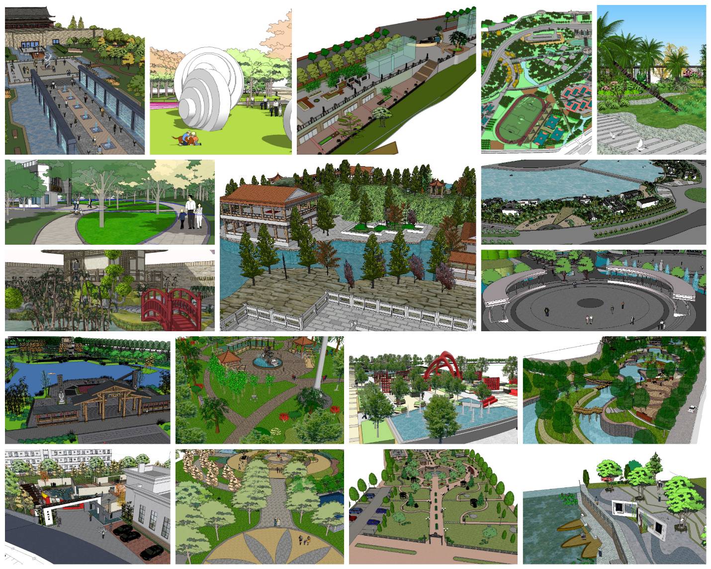 💎【Sketchup Architecture 3D Projects】20 Types of Park Landscape Sketchup Model V2