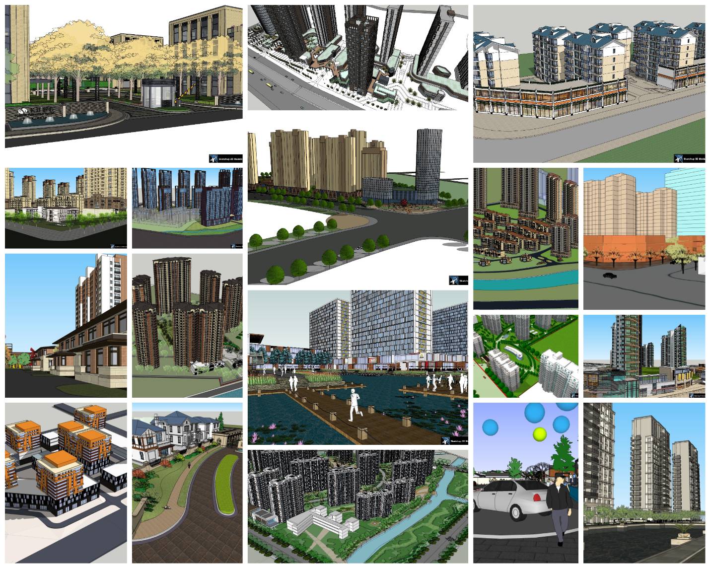 💎【Sketchup Architecture 3D Projects】Residential Building Landscape Sketchup Model V2