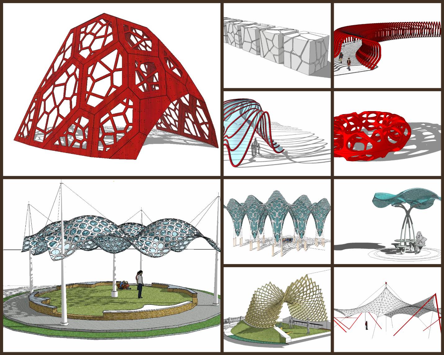 💎【Sketchup Architecture 3D Projects】10 Types of Creative landscape structure Sketchup 3D Models V4