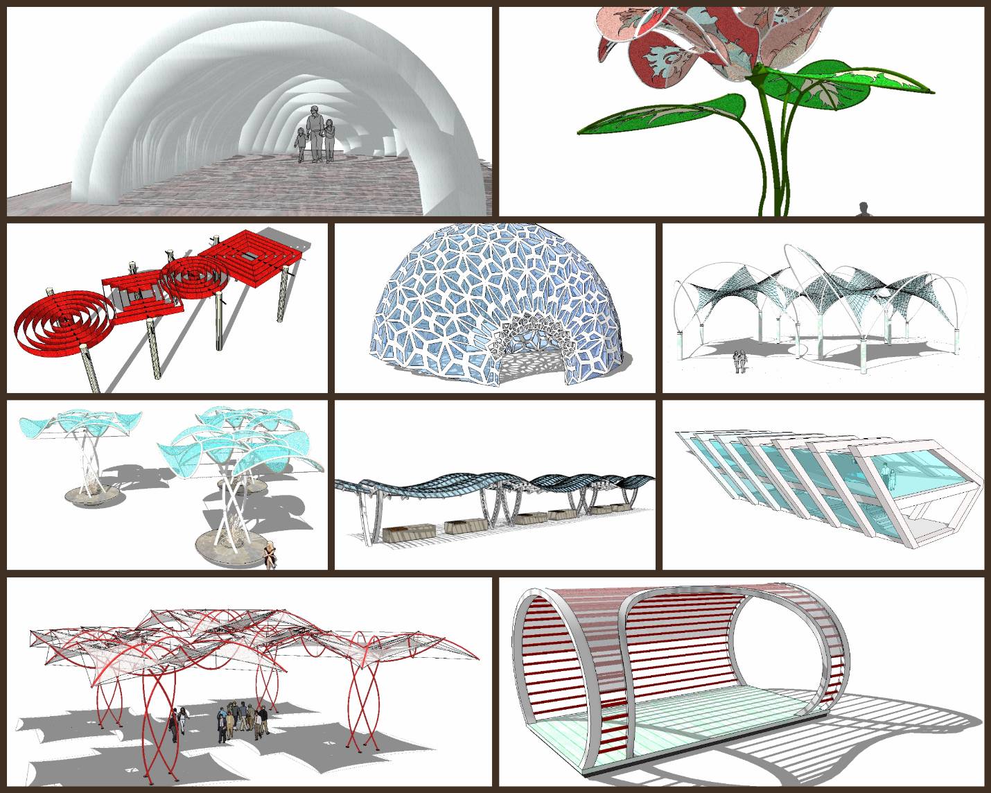 💎【Sketchup Architecture 3D Projects】10 Types of Creative landscape structure Sketchup 3D Models V2