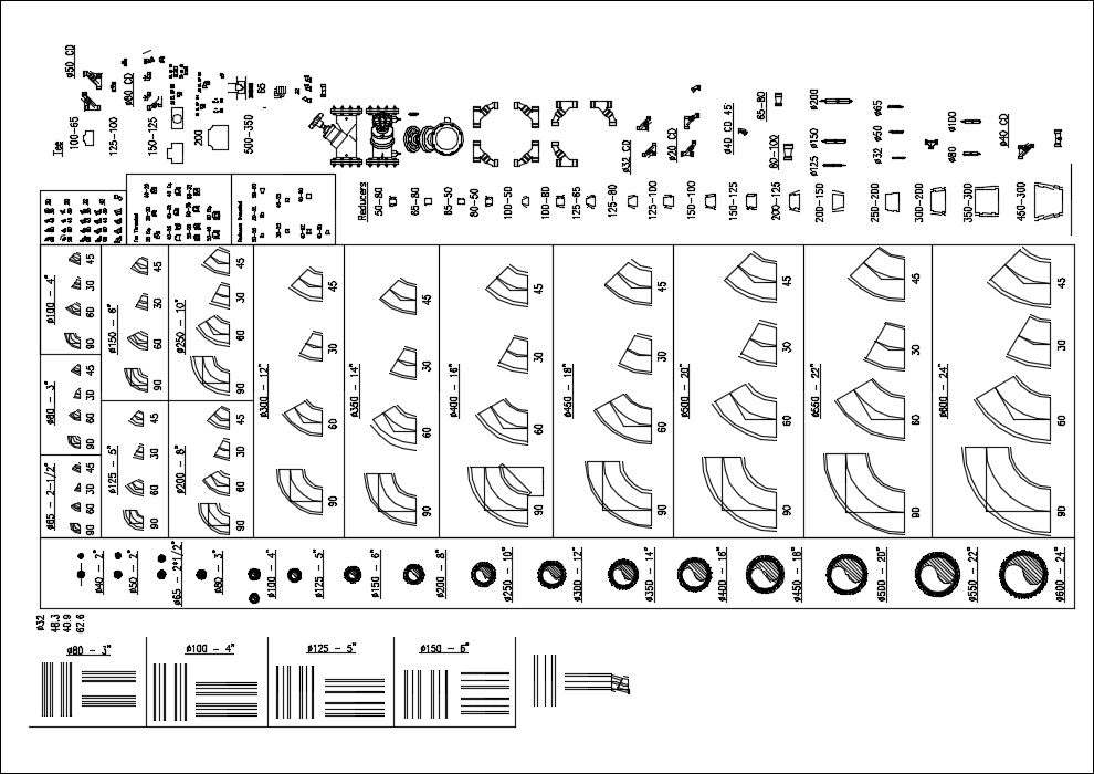 Free Pipe Blocks And Fittings Blocks Cad Design Free Cad Blocks Drawings Details