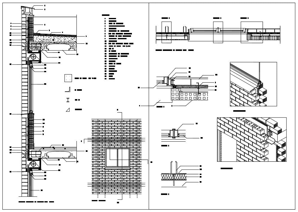 Horizontal and vertical section of brick detail drawing