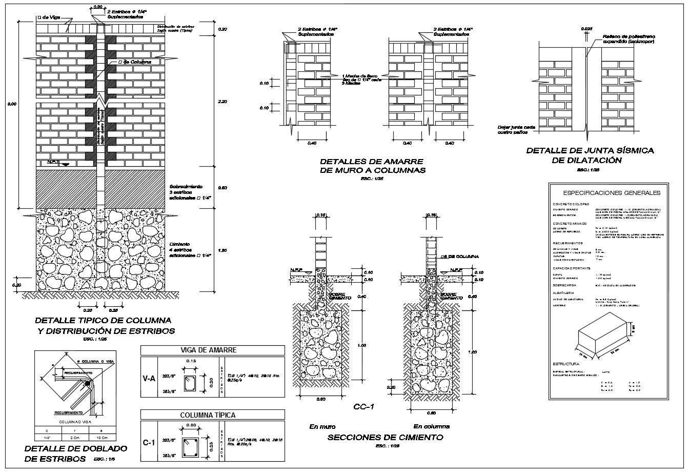 Perimeter wall section design drawing with all section and detailing in this auto cad file.