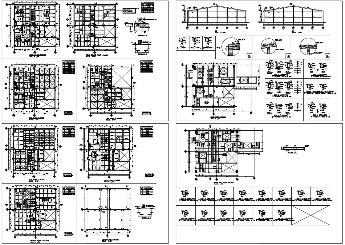 Structure detail for House with column & Beam design, slab detail, construction detail, electric lay-out, steel bar detail.