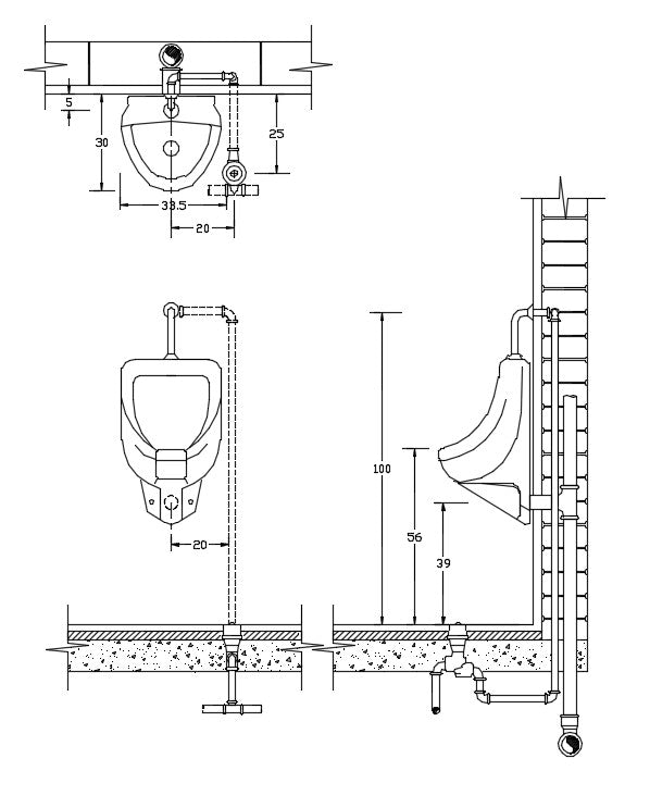 Urinal basin detail drawing file in DWG File, plan, elevation, & section detail in Drawing.