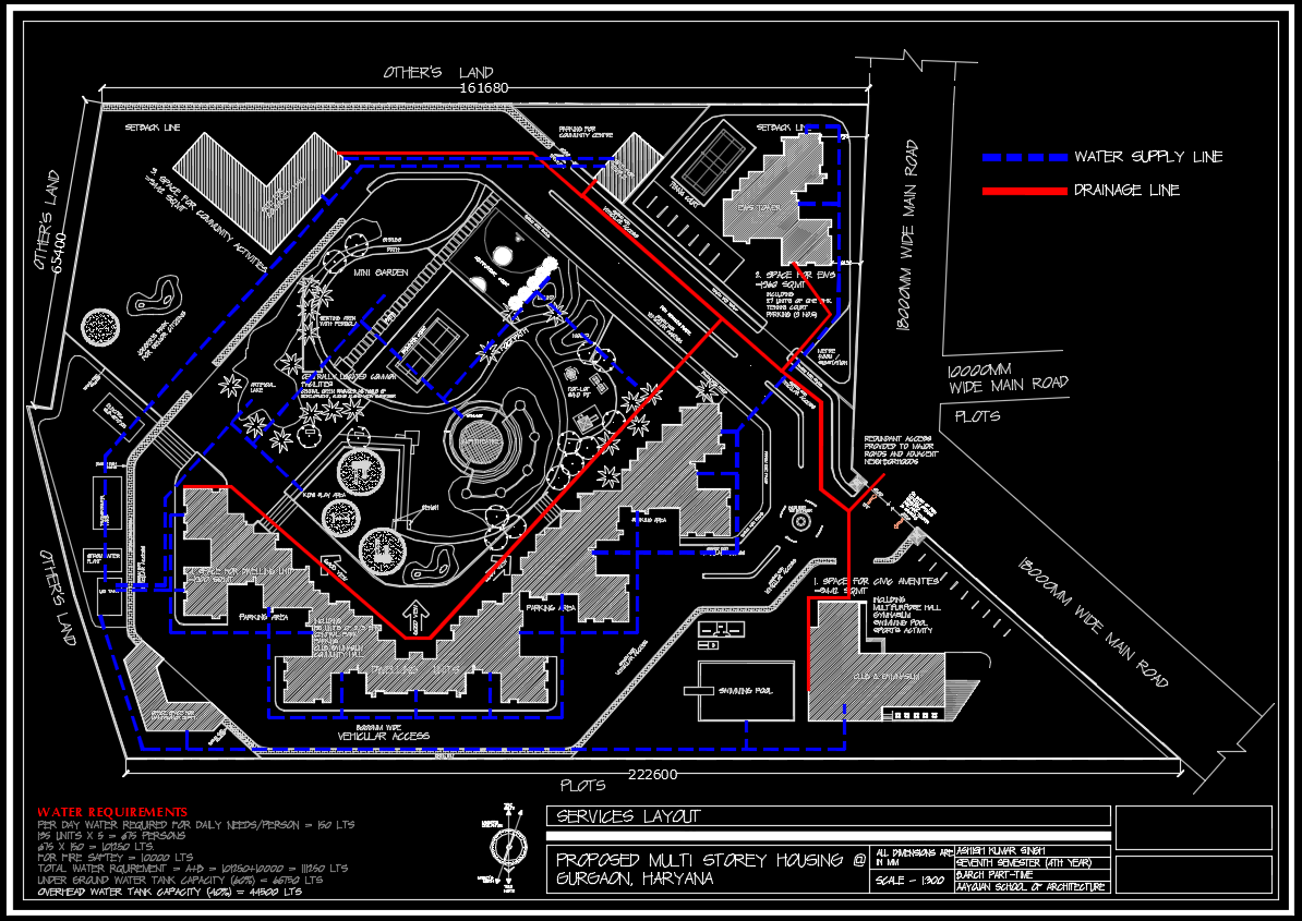 This is a Site plan of Multi storey Housing building design drawing with landscaping design drawing in this auto cad file design drawing.