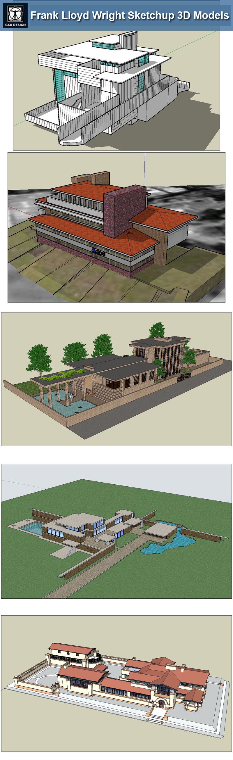 16 Projects of Frank Lloyd Wright Architecture Sketchup 3D Models(Recommanded!!)