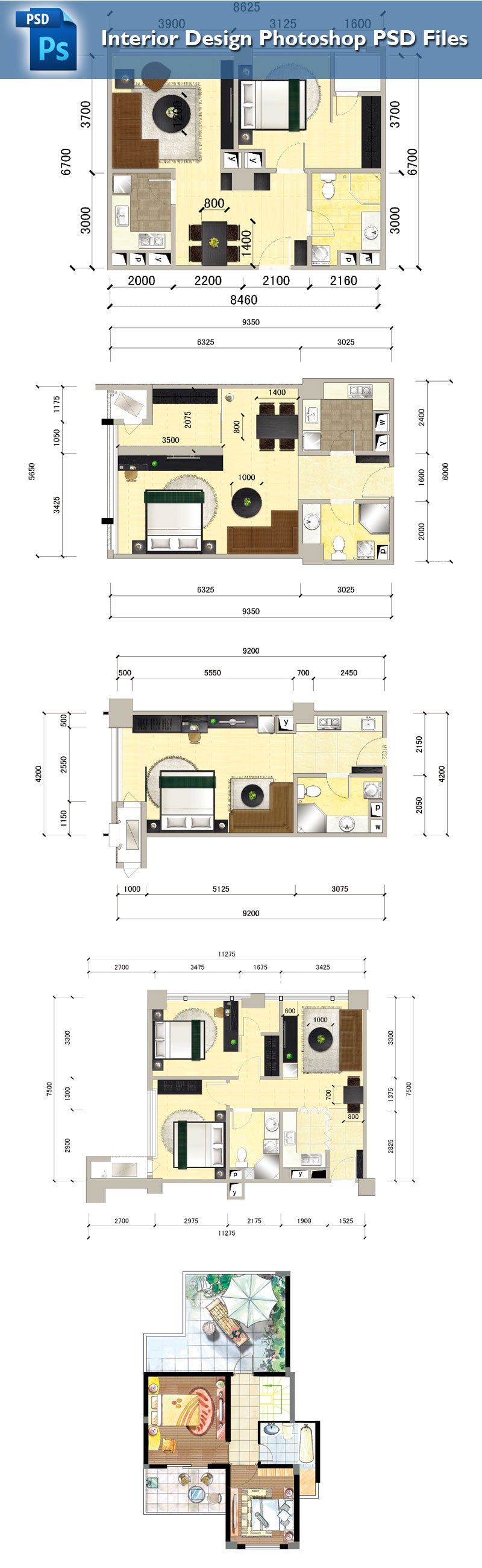 15 Types of Interior Design Layouts Photoshop PSD Template V.3