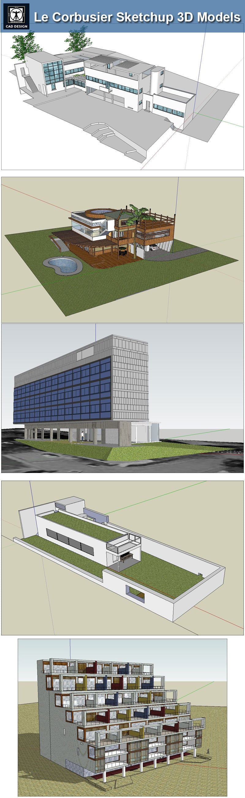 Download 24 Types of Le Corbusier Architecture Sketchup 3D Models(*.skp file format).