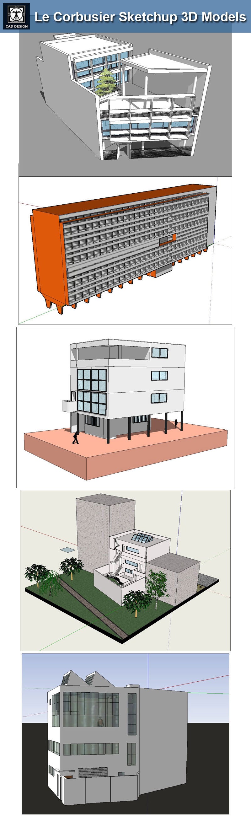 Download 24 Types of Le Corbusier Architecture Sketchup 3D Models(*.skp file format).