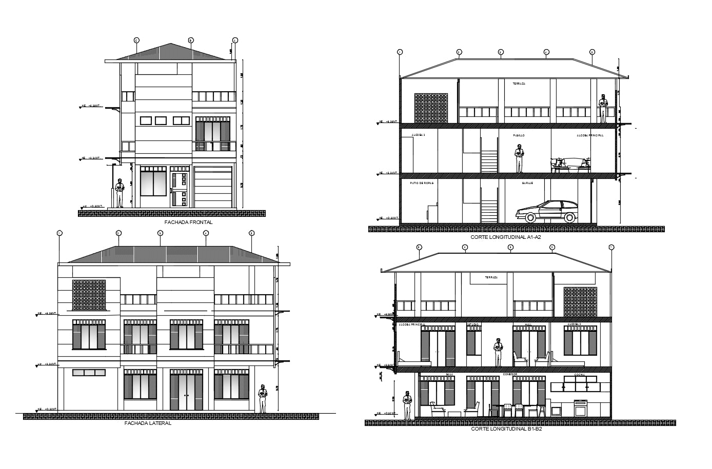 Two Bedroom House 70 sq. m.-753 sq.ft. - Free CAD Drawings