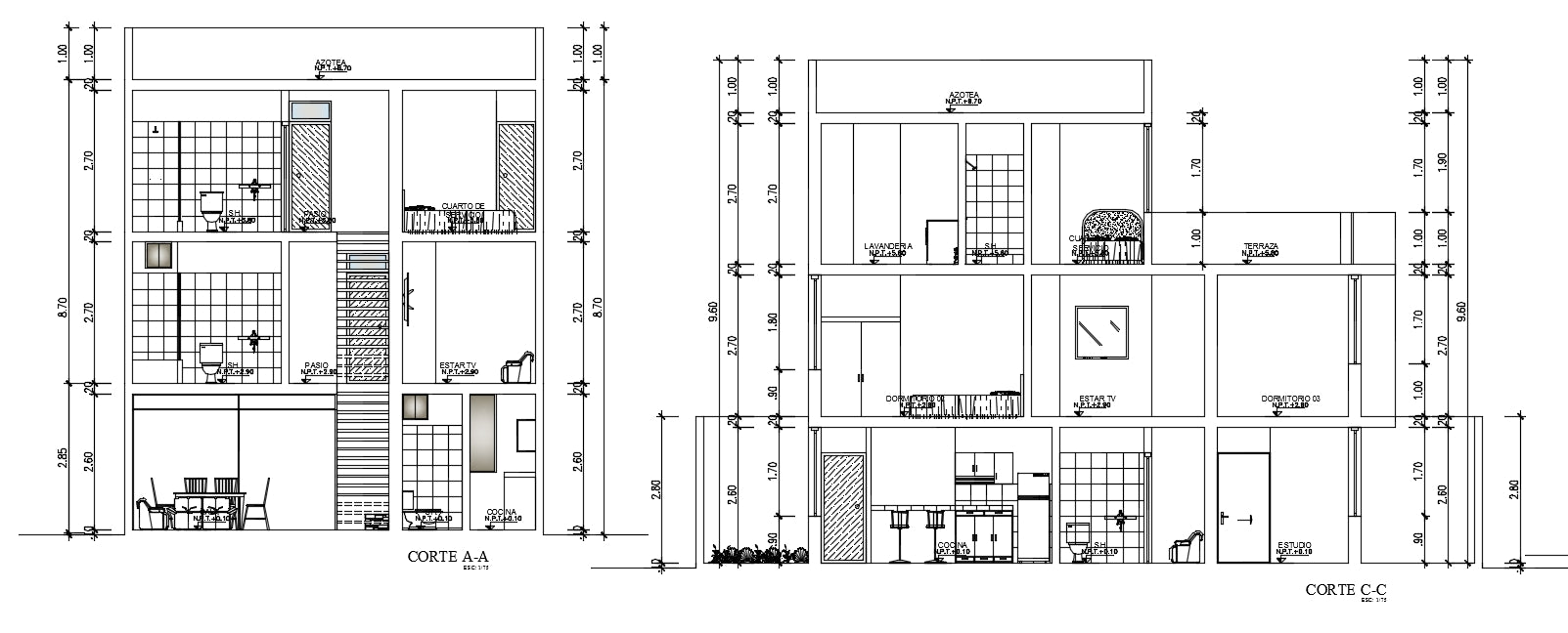 Plans of a 3-story house 15 * 14 m 210 sqm [DWG]