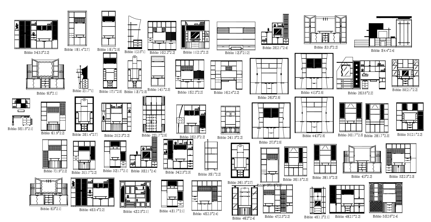 Various type of several shelves block design drawing