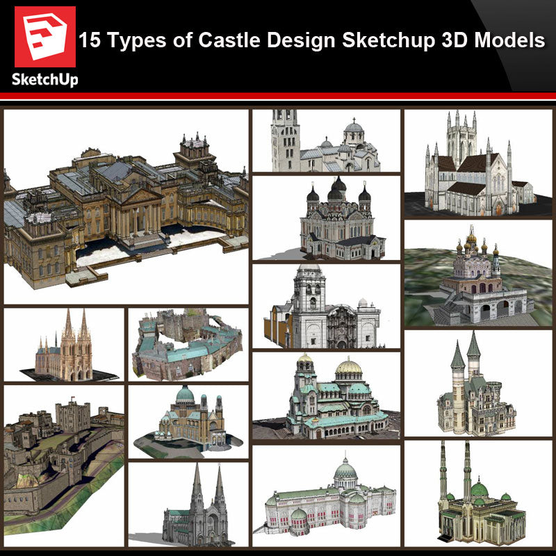 💎【Sketchup Architecture 3D Projects】15 Types of Castle Design Sketchup 3D Models V1