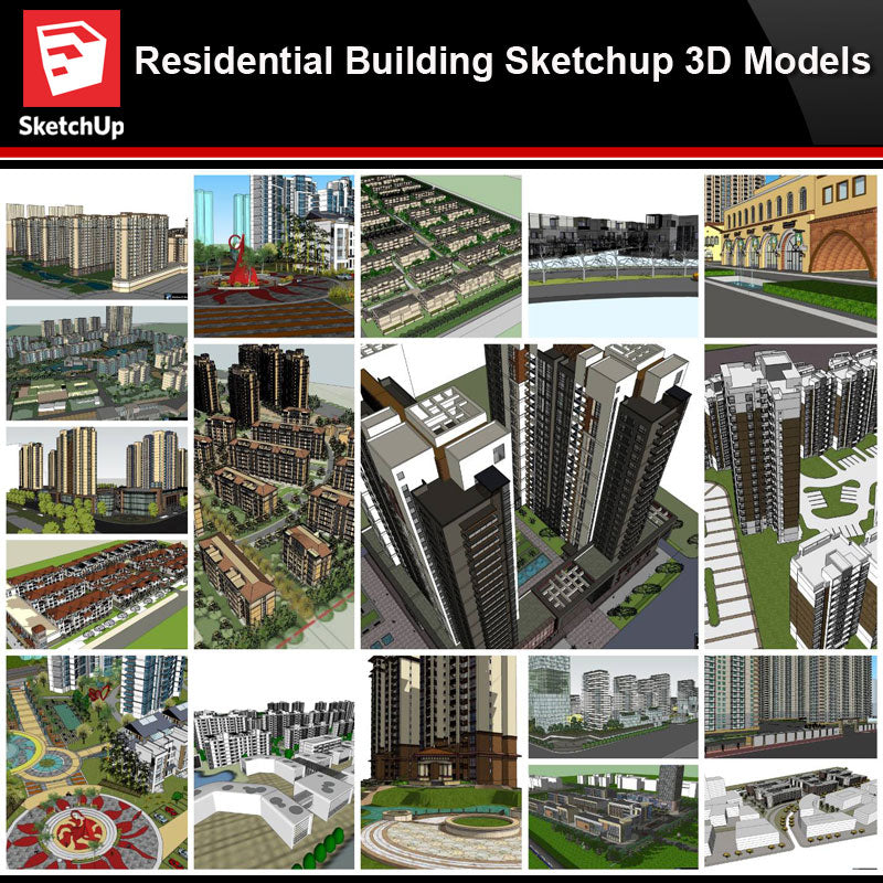 💎【Sketchup Architecture 3D Projects】Residential Building Landscape Sketchup Model V3