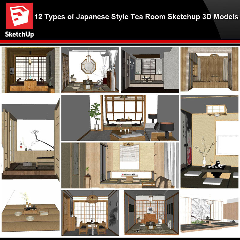 💎【Sketchup Architecture 3D Projects】12 Types of Japanese style tea room Sketchup 3D Models