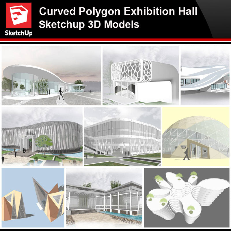 💎【Sketchup Architecture 3D Projects】Curve Polygon Gallery ,Art Museum Sketchup 3D Models