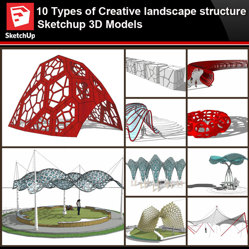 💎【Sketchup Architecture 3D Projects】10 Types of Creative landscape structure Sketchup 3D Models V4