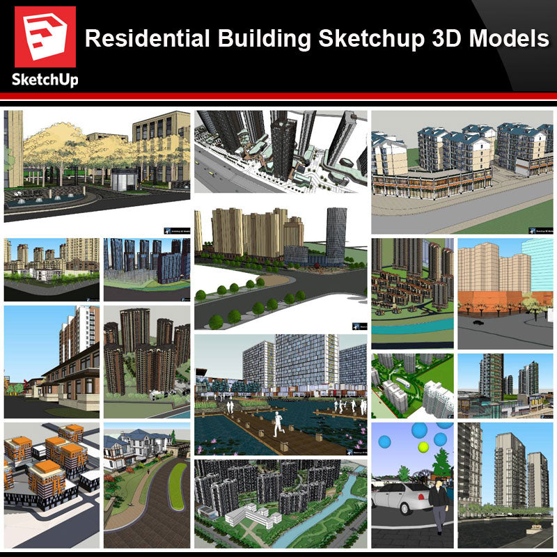 💎【Sketchup Architecture 3D Projects】Residential Building Landscape Sketchup Model V2