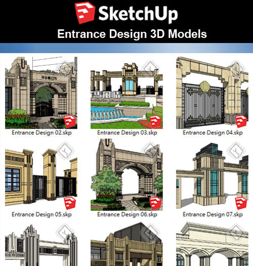 【Sketchup 3D Models】10 Types of European Entrance & Door 3D Models V.1