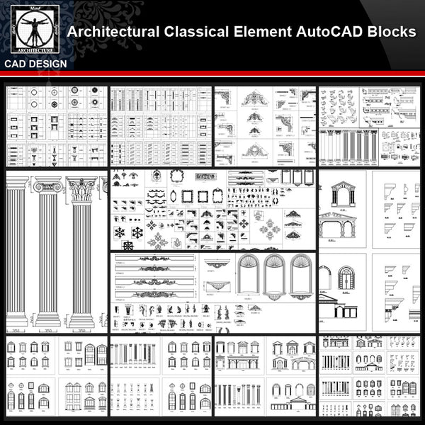 ★【Architectural Classical Element Autocad Blocks V.2】All kinds of architecture decorations CAD blocks Bundle
