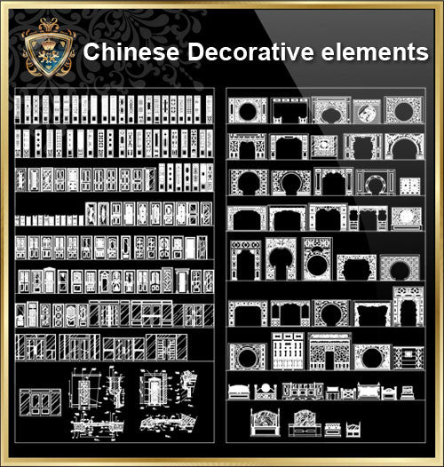 Over 500+ Chinese Decorative elements-Frame,Pattern,Border,Door,Windows,Roof,Lattice,Carved Wood