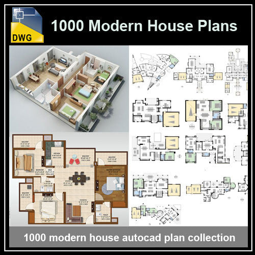 1000 Modern House Autocad Plan Collection