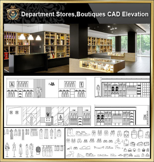 ★【Store CAD Design Elevation,Details Elevation Bundle】@Shopping centers, department stores, boutiques, clothing stores, women's wear, men's wear, store design-Autocad Blocks,Drawings,CAD Details,Elevation