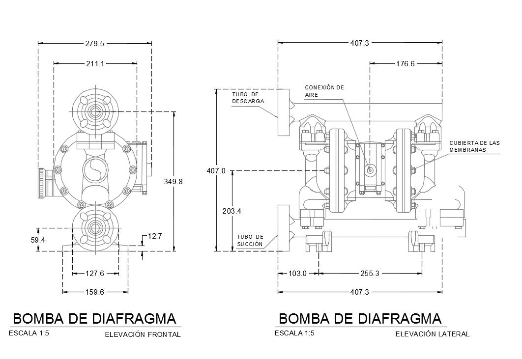 Diaphragm pump cad drawing in 2d