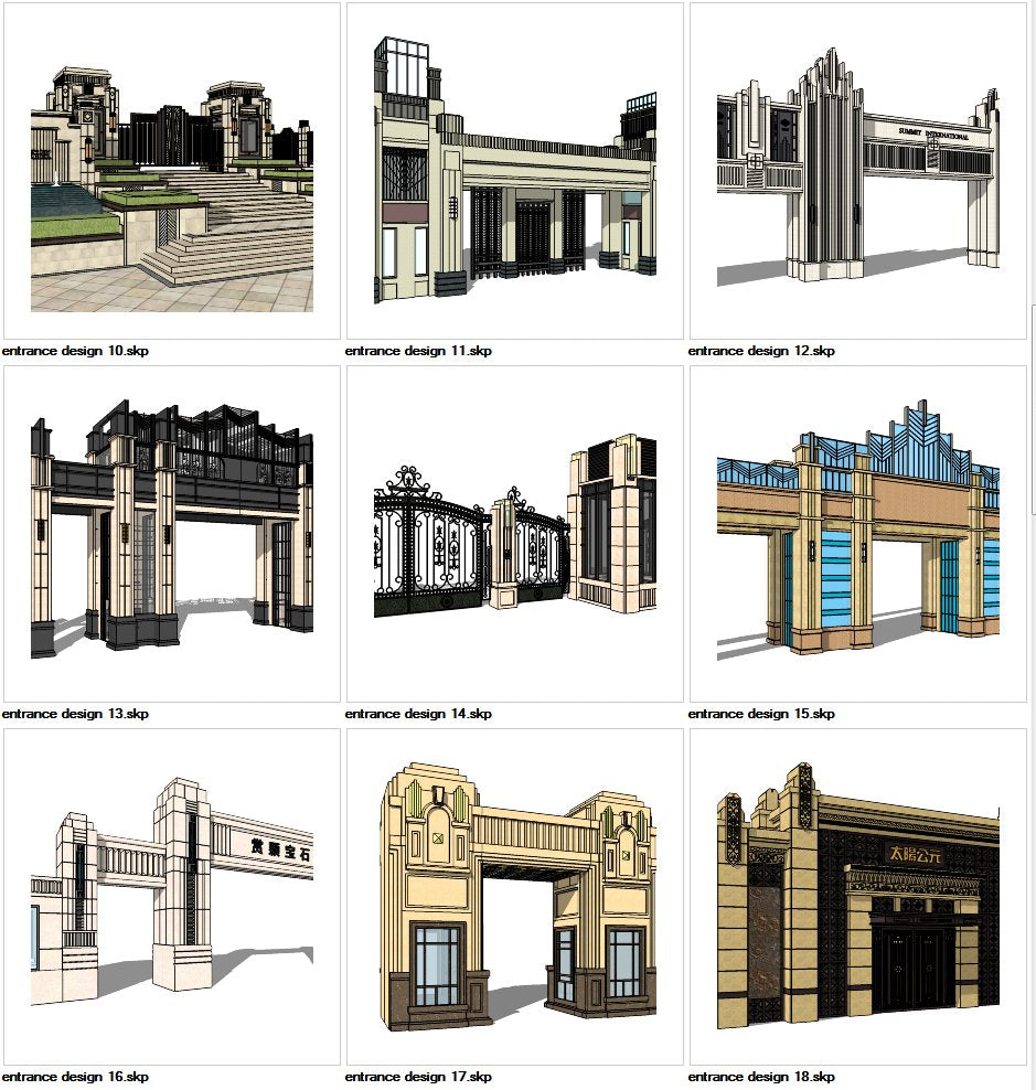 【Sketchup 3D Models】10 Types of European Entrance & Door 3D Models V.2