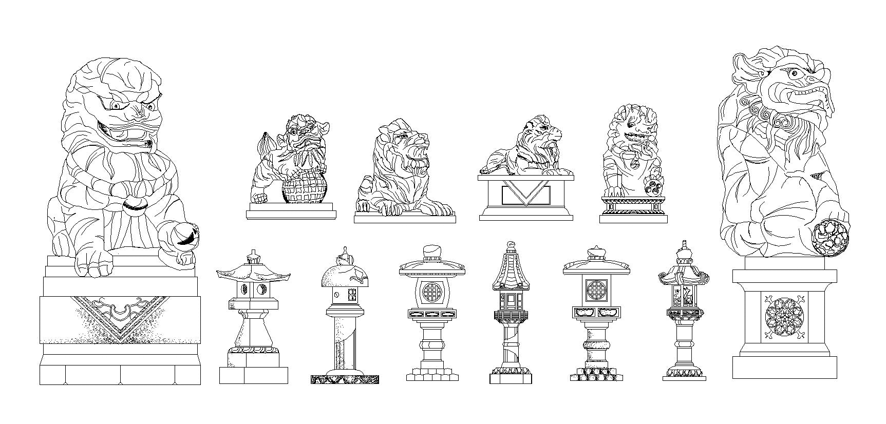Free Chinese Statue and Stone lamp  CAD Design Free CAD 