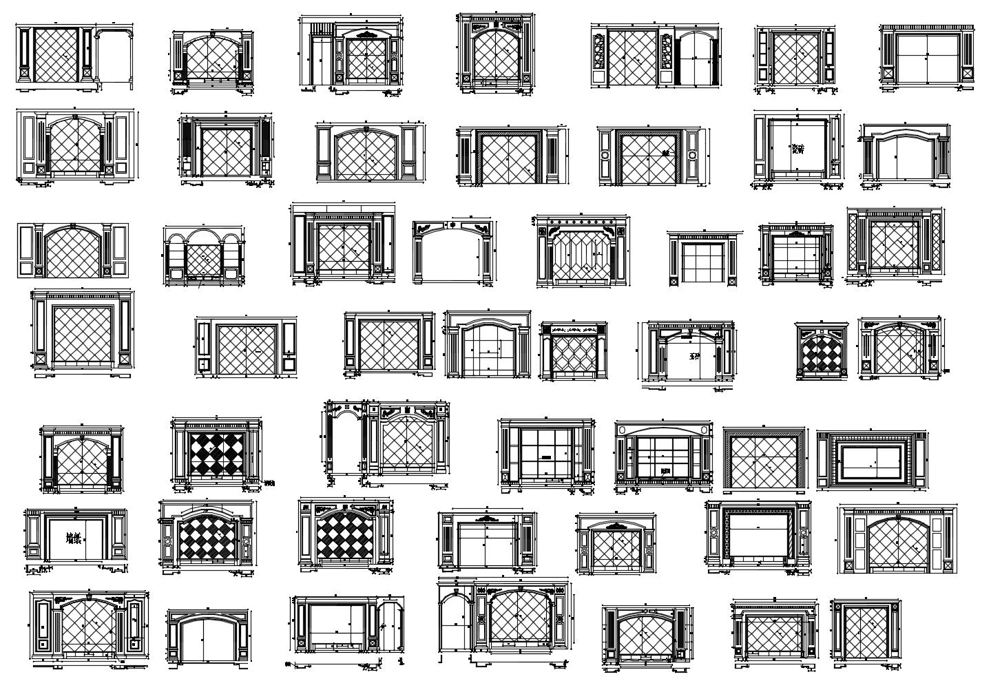 188 Types of TV Wall Design CAD Drawings-Living Room,Bedroom Design
