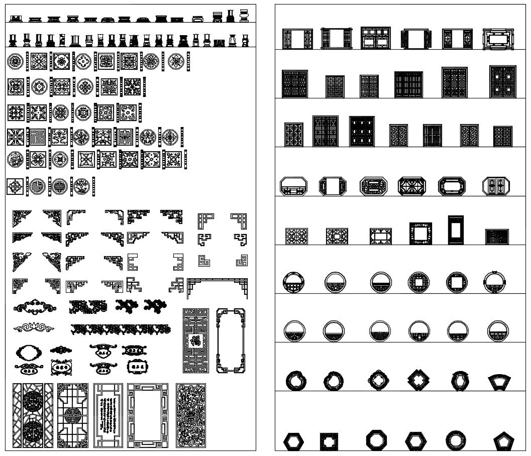 Over 500+ Chinese Decorative elements-Frame,Pattern,Border,Door,Windows,Roof,Lattice,Carved Wood