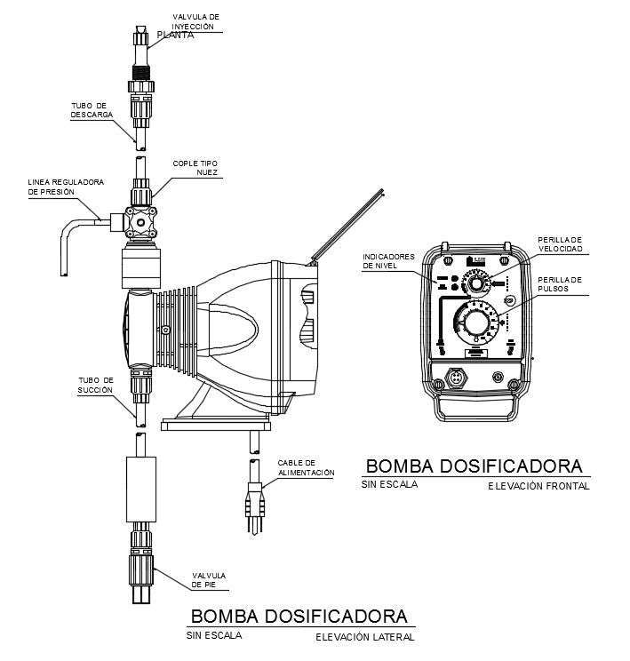 Dosing pump 2d drawing in autocad dwg files