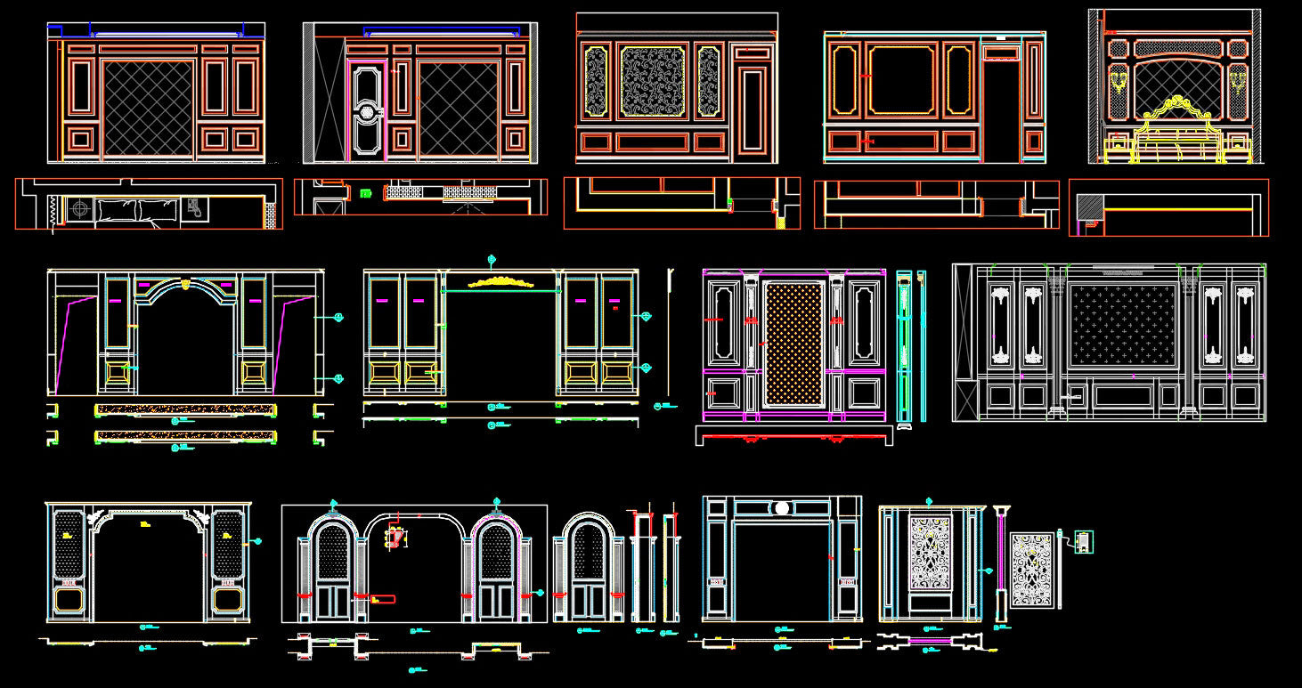 88 Types of Bedroom Back Wall Design CAD Drawings