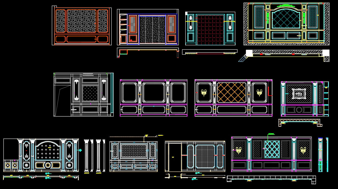 88 Types of Bedroom Back Wall Design CAD Drawings