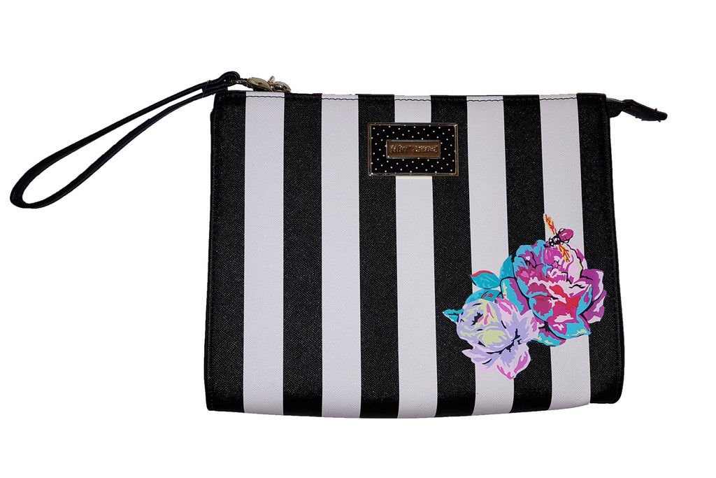 betsey johnson black and white striped purse