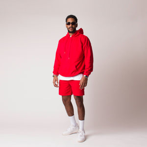 D001SRT Detail Unisex French Terry Short Red