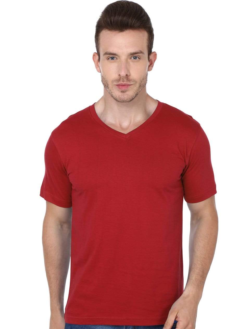 Men's V-neck plain T-shirt Red (Regular Fit) – Wolfattire