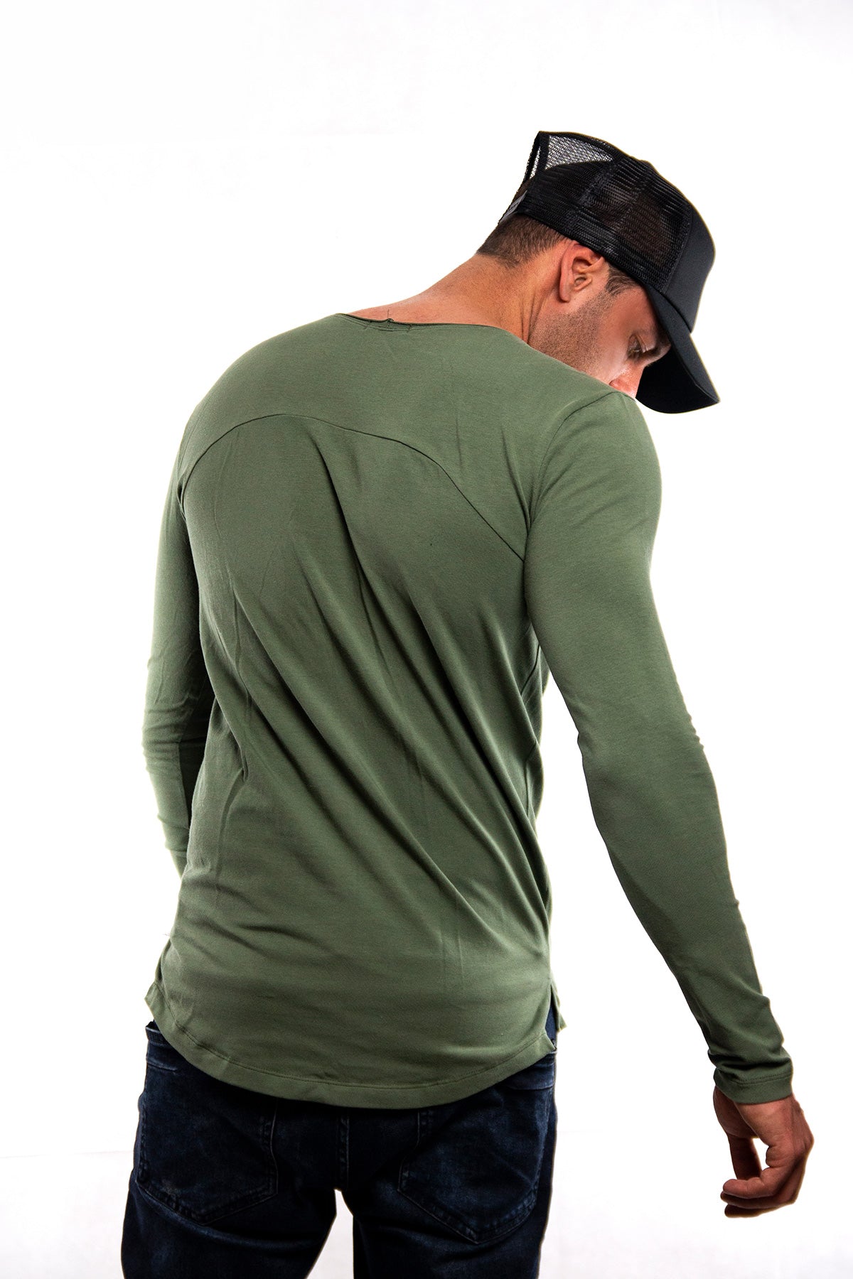 Plain Army Green Scoop Neck Long Sleeve T-shirt Khaki – RB Design Store