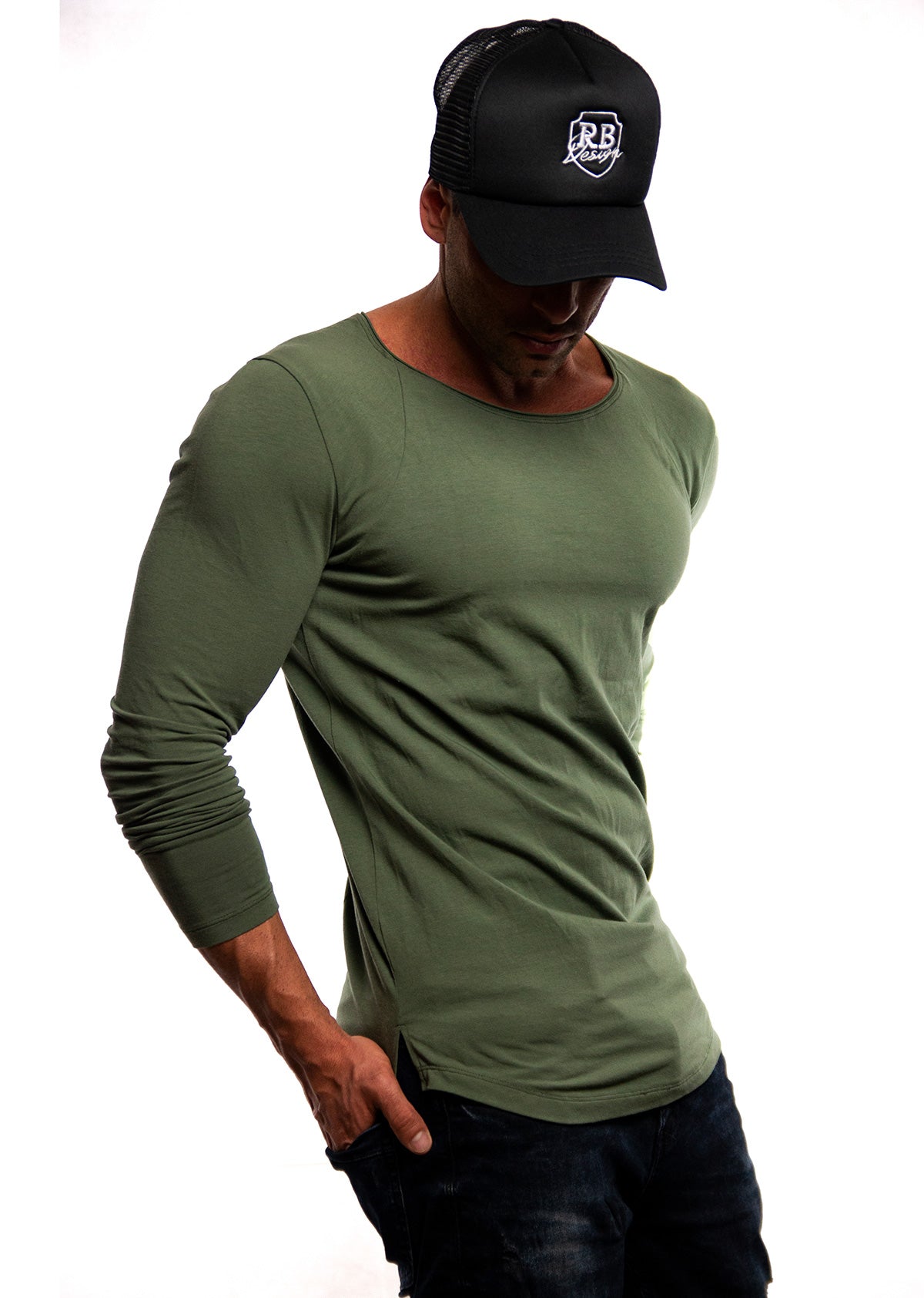 Plain Army Green Scoop Neck Long Sleeve T-shirt Khaki – RB Design Store