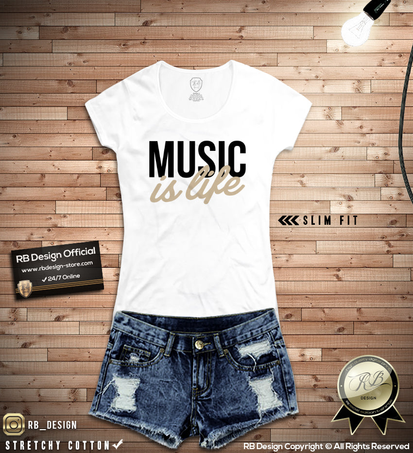 Music Is Life Ladies T-shirt Cool Festival Techno Lover Top WD310 – RB ...