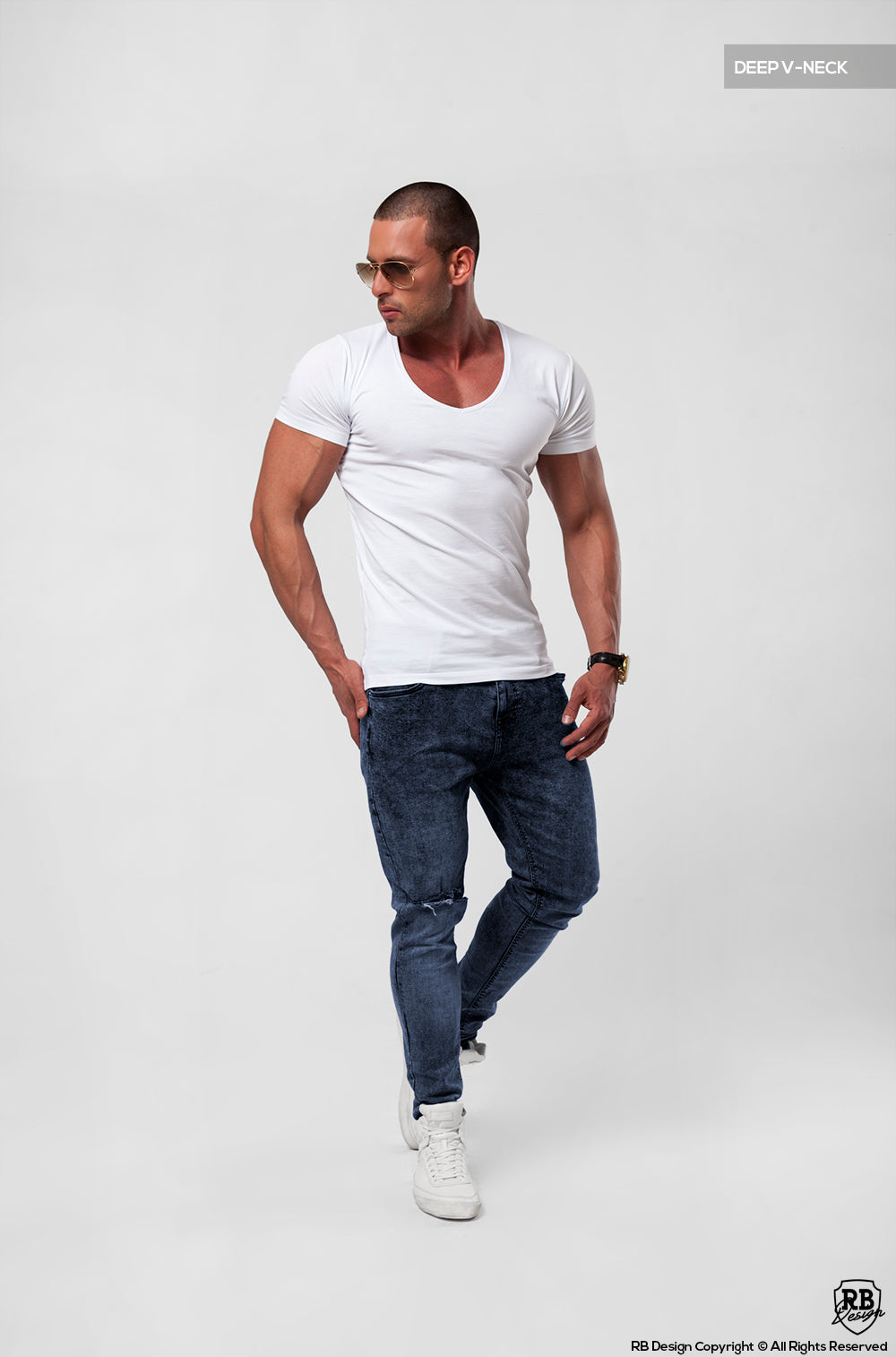 Men's Plain White V-Neck T-shirt HIGH QUALITY slim fit tees online – RB ...