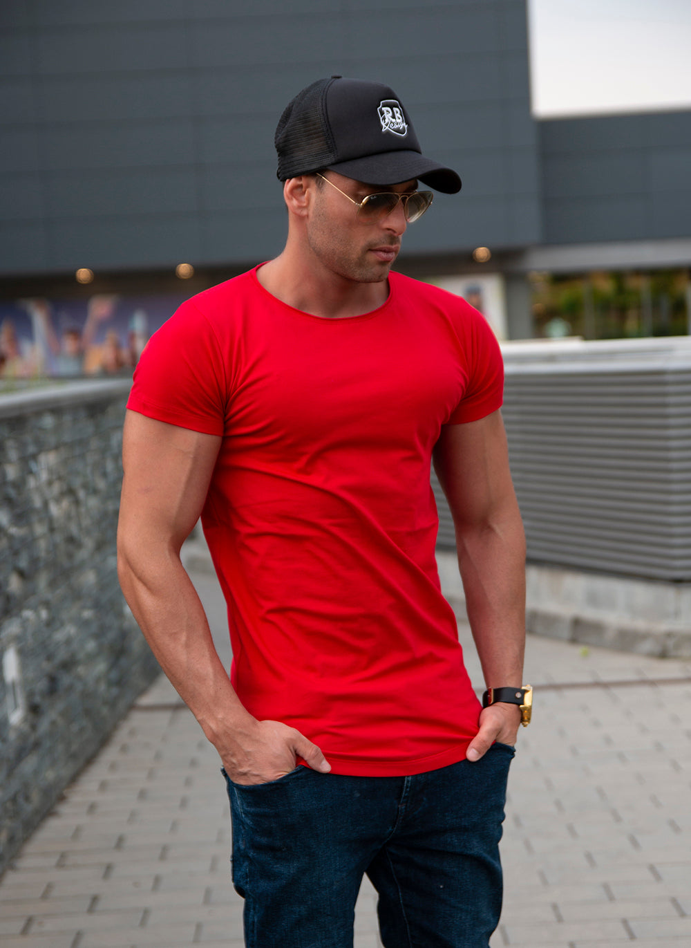 Men's Plain RED Round Neck T-shirt - Long Fit Tee – RB Design Store