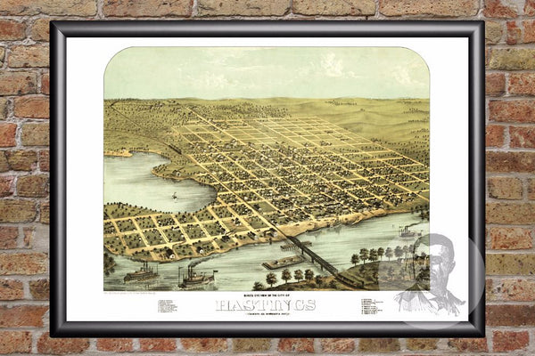 Vintage Map of Hastings, MN from 1867