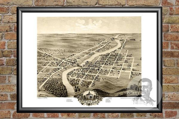 Vintage Map of Anoka, MN from 1869