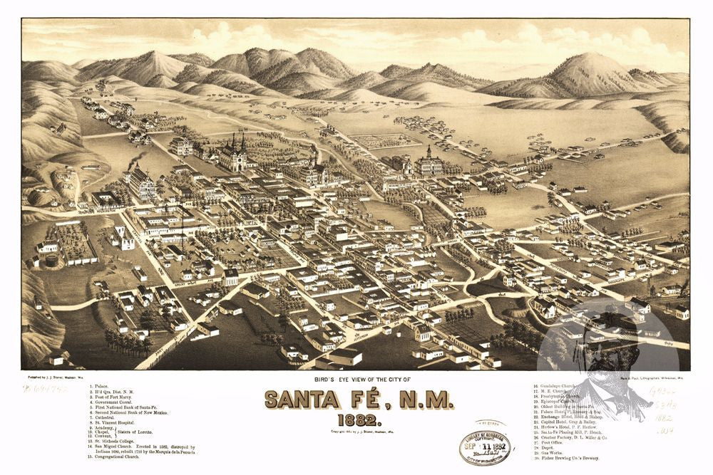 Santa Fe Nm Historical Map 1882 Teds Vintage Art