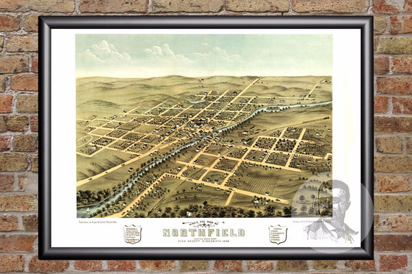Vintage Map of Northfield, MN from 1869